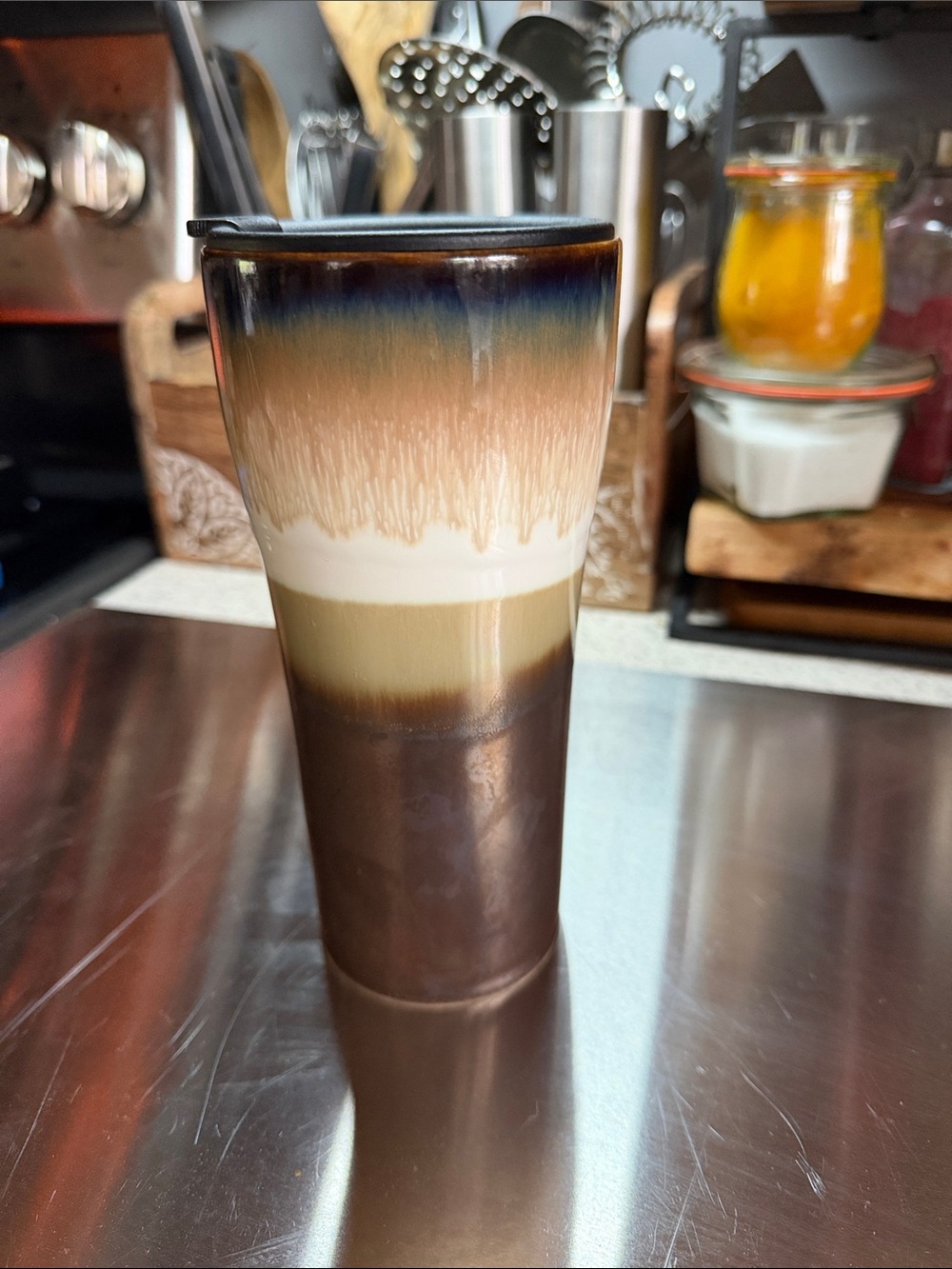 Ceramic Gradient Travel Tumbler in Brown and Cream - Unbranded